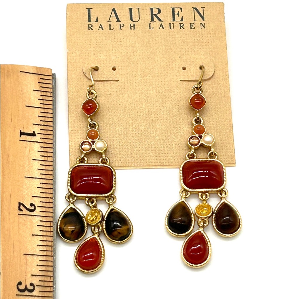 NWT Ralph Lauren Dangle Earrings & Gold Tone Graduated Bead Toggle Necklace 17" - Picture 14 of 16